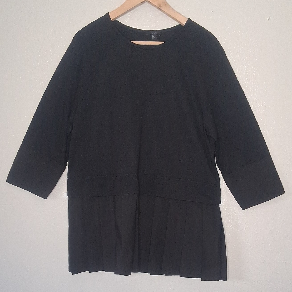 COS Tiered Hem Tunic Blouse Black Minimalist Quiet Luxury Sz Small
